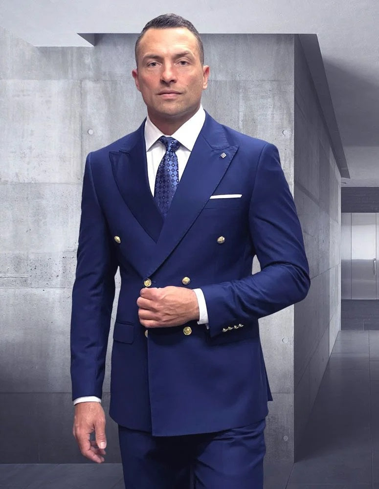 Statement Suit - Statement Italy Suit - Wool Suit - Statement Men's Outlet 100% Wool 2 Piece Suit - Wide Peak Lapel - New Arrival - 38 Short Jacket+32 Waist Adjustable 28to34)(Height: 5 4 to5 7 )(Neck  15-16.5)S-M)