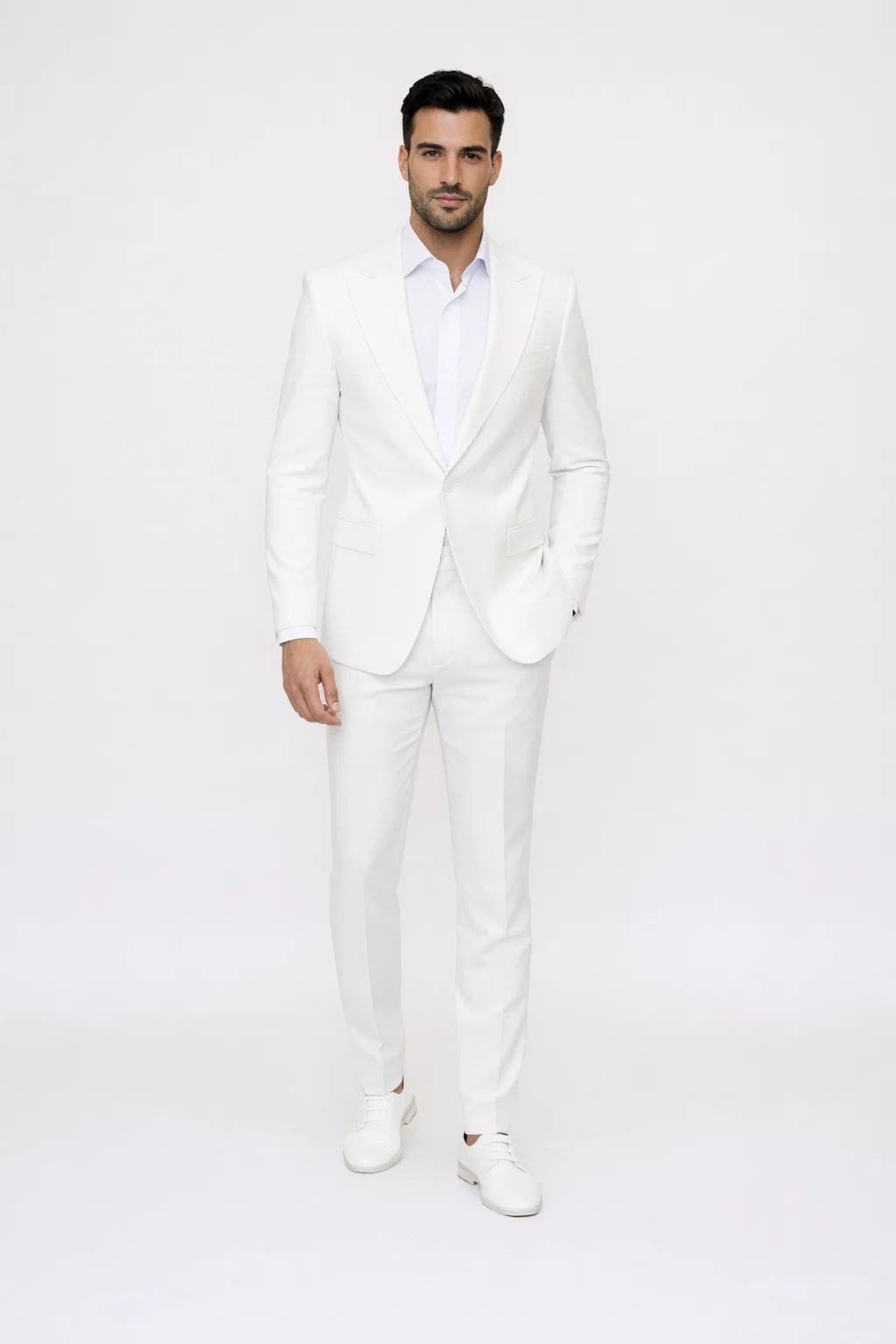 Seersucker Suit Peak Lapel Suit in Color "White" - Summer Fabric Tone on Tone Shadow Stripe By Rossiman - 34 Short or Extra Small