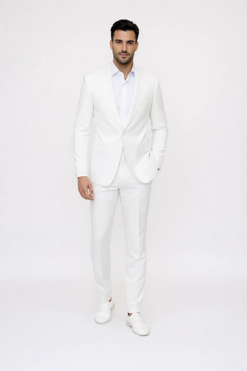 Seersucker Suit Peak Lapel Suit in Color "White" - Summer Fabric Tone on Tone Shadow Stripe By Rossiman