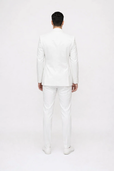 Seersucker Suit Peak Lapel Suit in Color "White" - Summer Fabric Tone on Tone Shadow Stripe By Rossiman