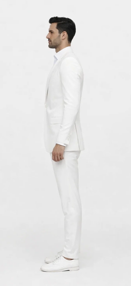 Seersucker Suit Peak Lapel Suit in Color "White" - Summer Fabric Tone on Tone Shadow Stripe By Rossiman