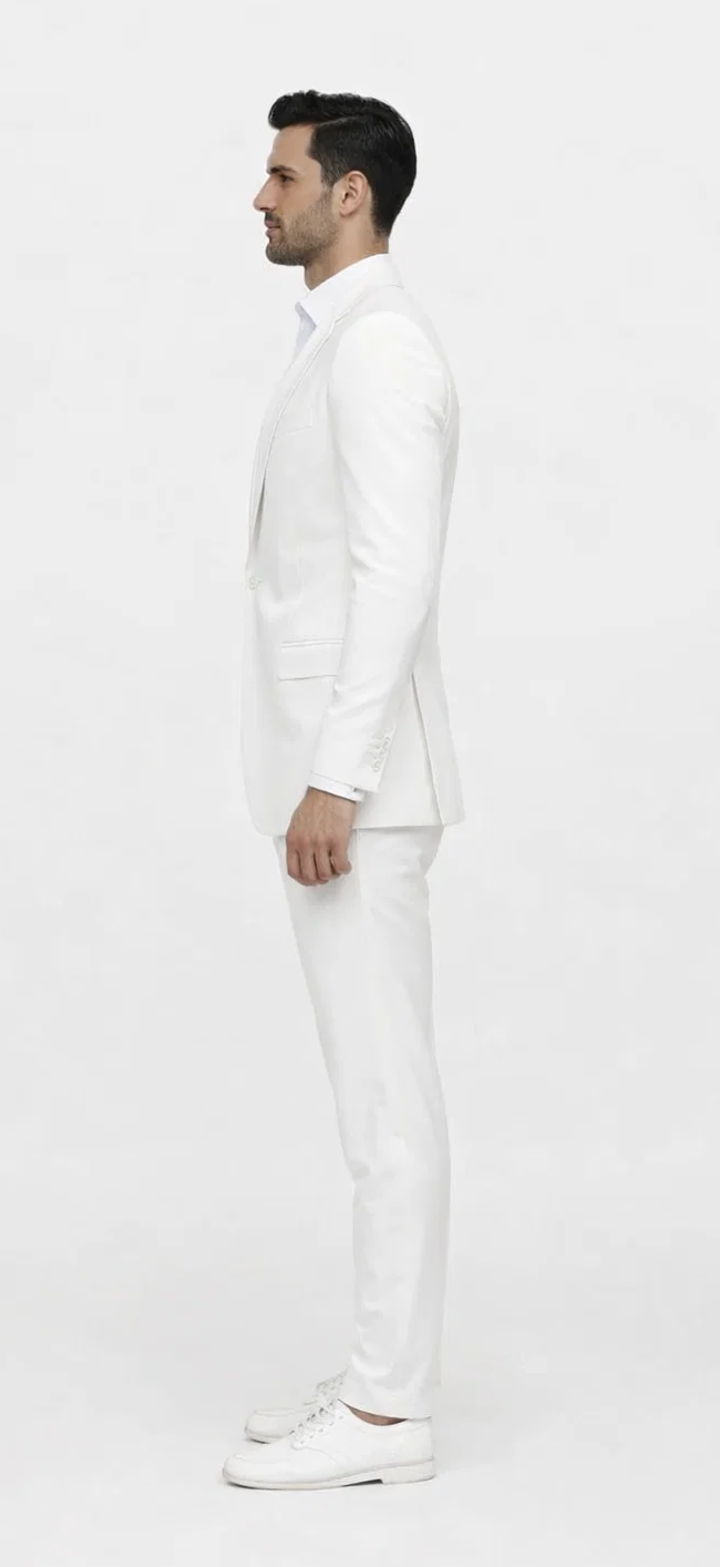 Seersucker Suit Peak Lapel Suit in Color "White" - Summer Fabric Tone on Tone Shadow Stripe By Rossiman