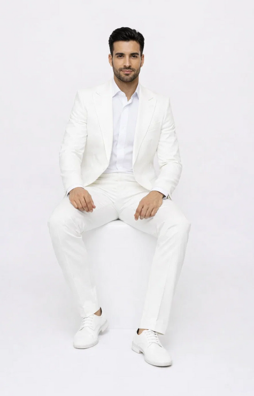 Seersucker Suit Peak Lapel Suit in Color "White" - Summer Fabric Tone on Tone Shadow Stripe By Rossiman