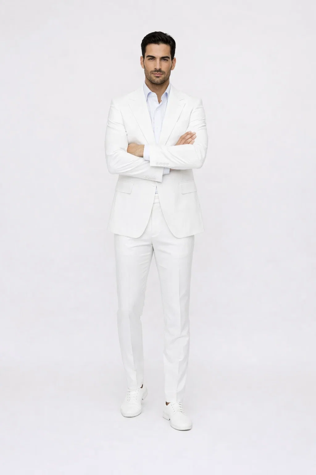 Seersucker Suit Peak Lapel Suit in Color "White" - Summer Fabric Tone on Tone Shadow Stripe By Rossiman - 34 Short or Extra Small
