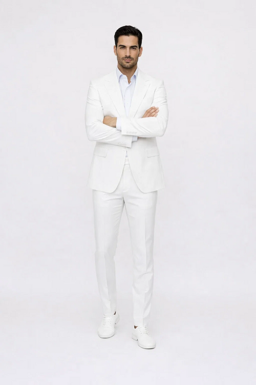 Seersucker Suit Peak Lapel Suit in Color "White" - Summer Fabric Tone on Tone Shadow Stripe By Rossiman