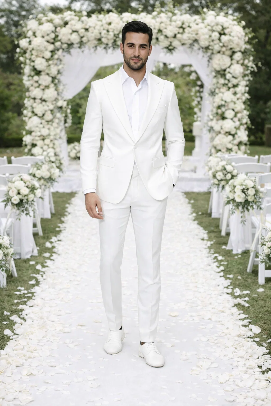 Seersucker Suit Peak Lapel Suit in Color "White" - Summer Fabric Tone on Tone Shadow Stripe By Rossiman - 34 Short or Extra Small