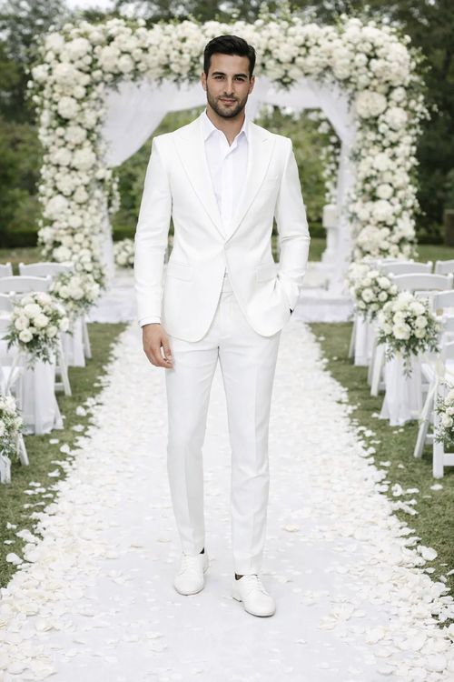 Seersucker Suit Peak Lapel Suit in Color "White" - Summer Fabric Tone on Tone Shadow Stripe By Rossiman