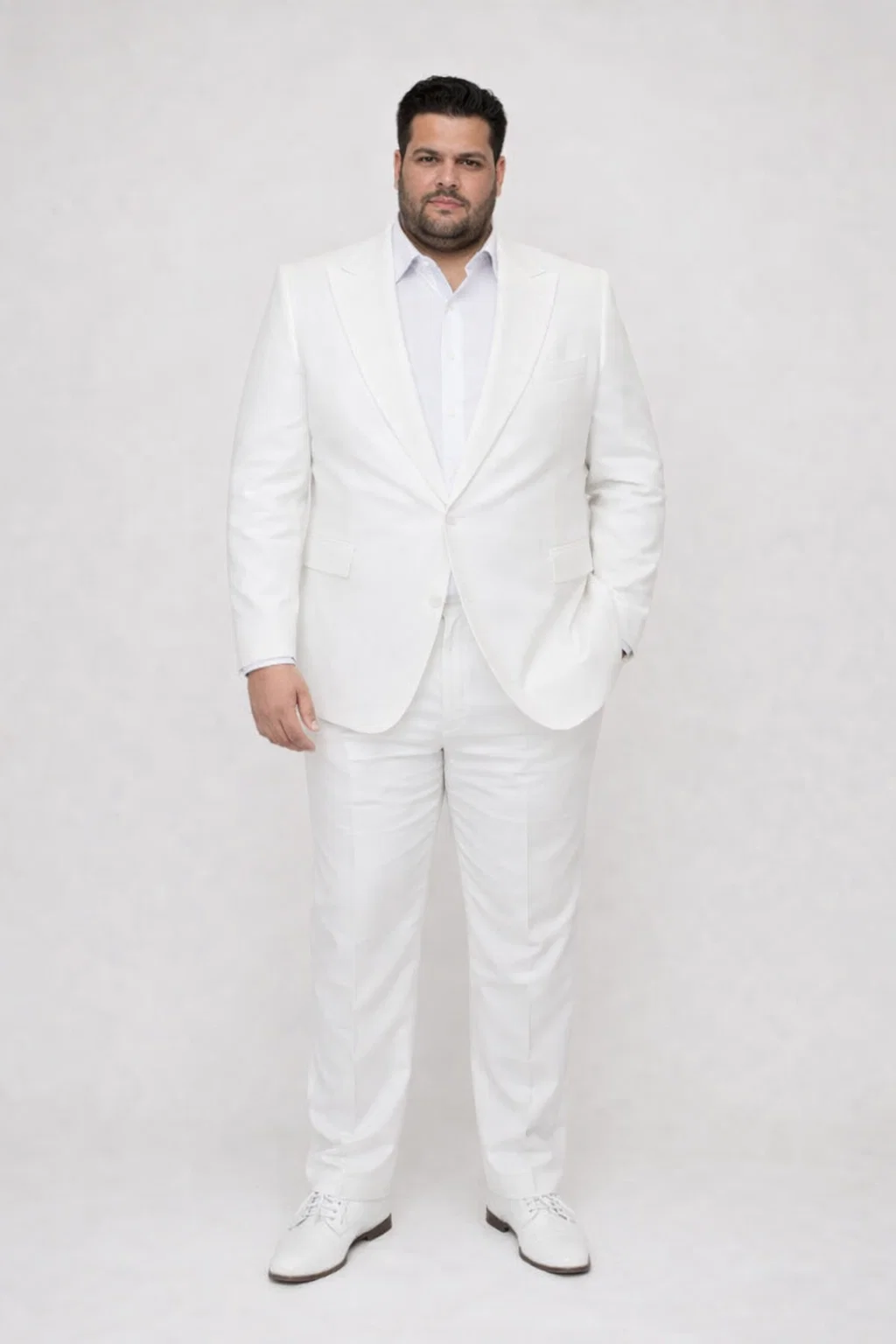 Seersucker Suit Peak Lapel Suit in Color "White" - Summer Fabric Tone on Tone Shadow Stripe By Rossiman - 34 Short or Extra Small