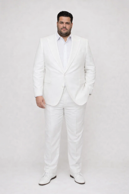 Seersucker Suit Peak Lapel Suit in Color "White" - Summer Fabric Tone on Tone Shadow Stripe By Rossiman
