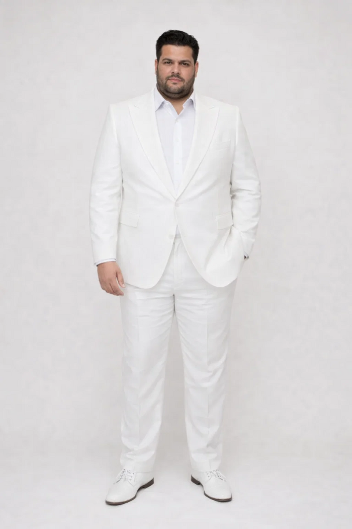 Seersucker Suit Peak Lapel Suit in Color "White" - Summer Fabric Tone on Tone Shadow Stripe By Rossiman