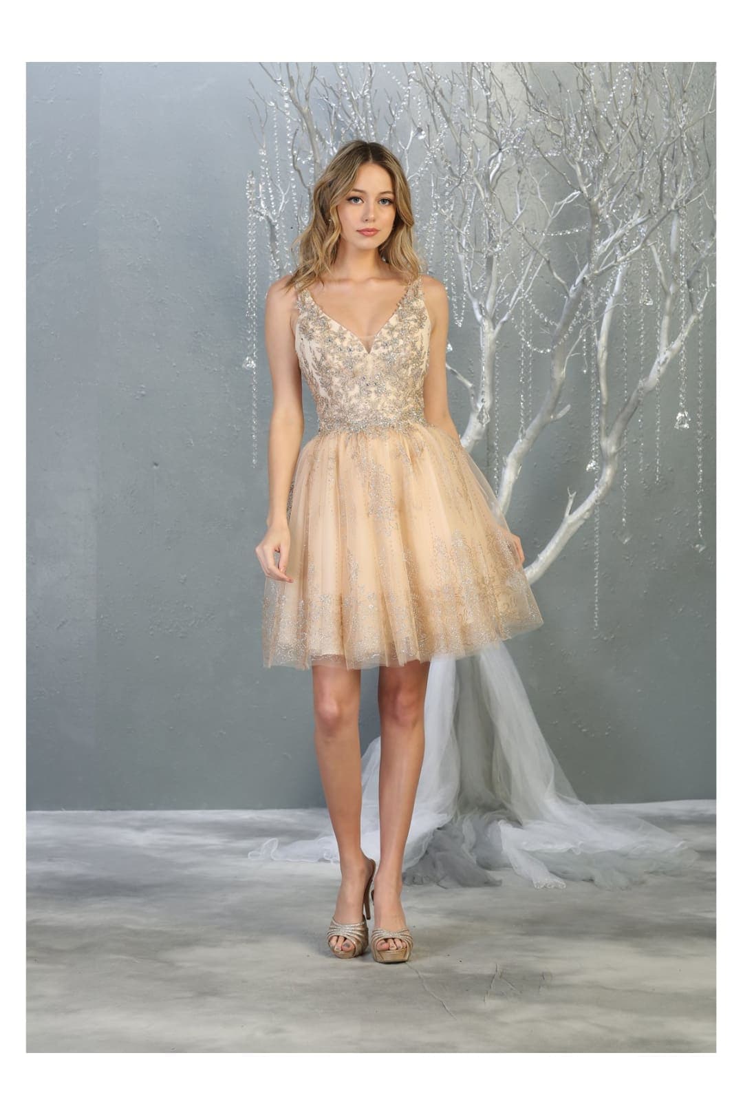 Quince Dama Dresses - Short Quinceanera Dresses in Color Champagne - 4