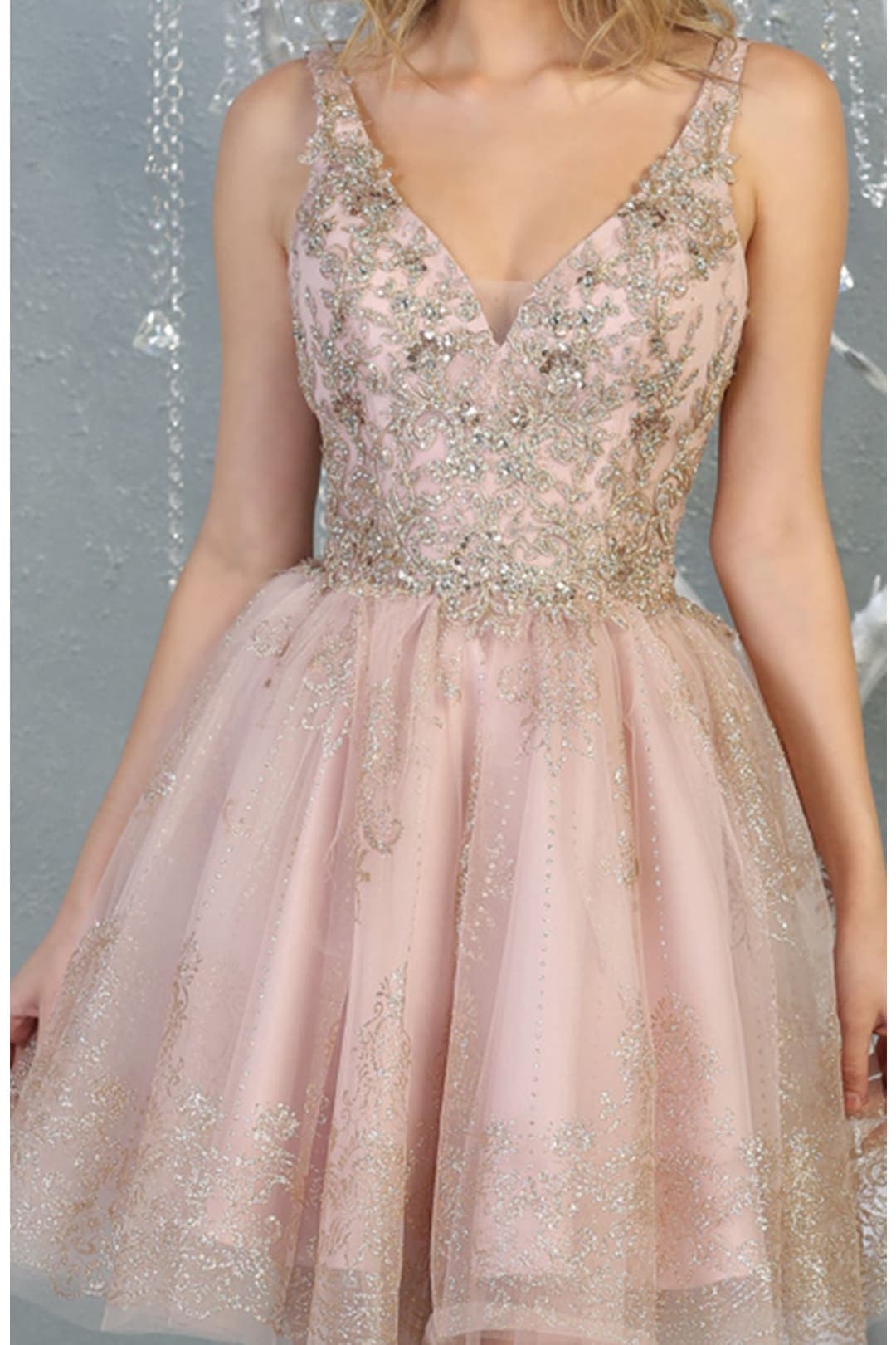 short light pink quinceanera dresses Short embroidered pink and gold dress