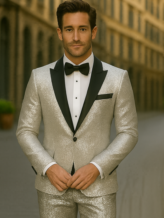 Sequin Suit - Silver Grey Shiny Suit Perfect for Stage or Prom Fancy Pattern Glitter Fabric