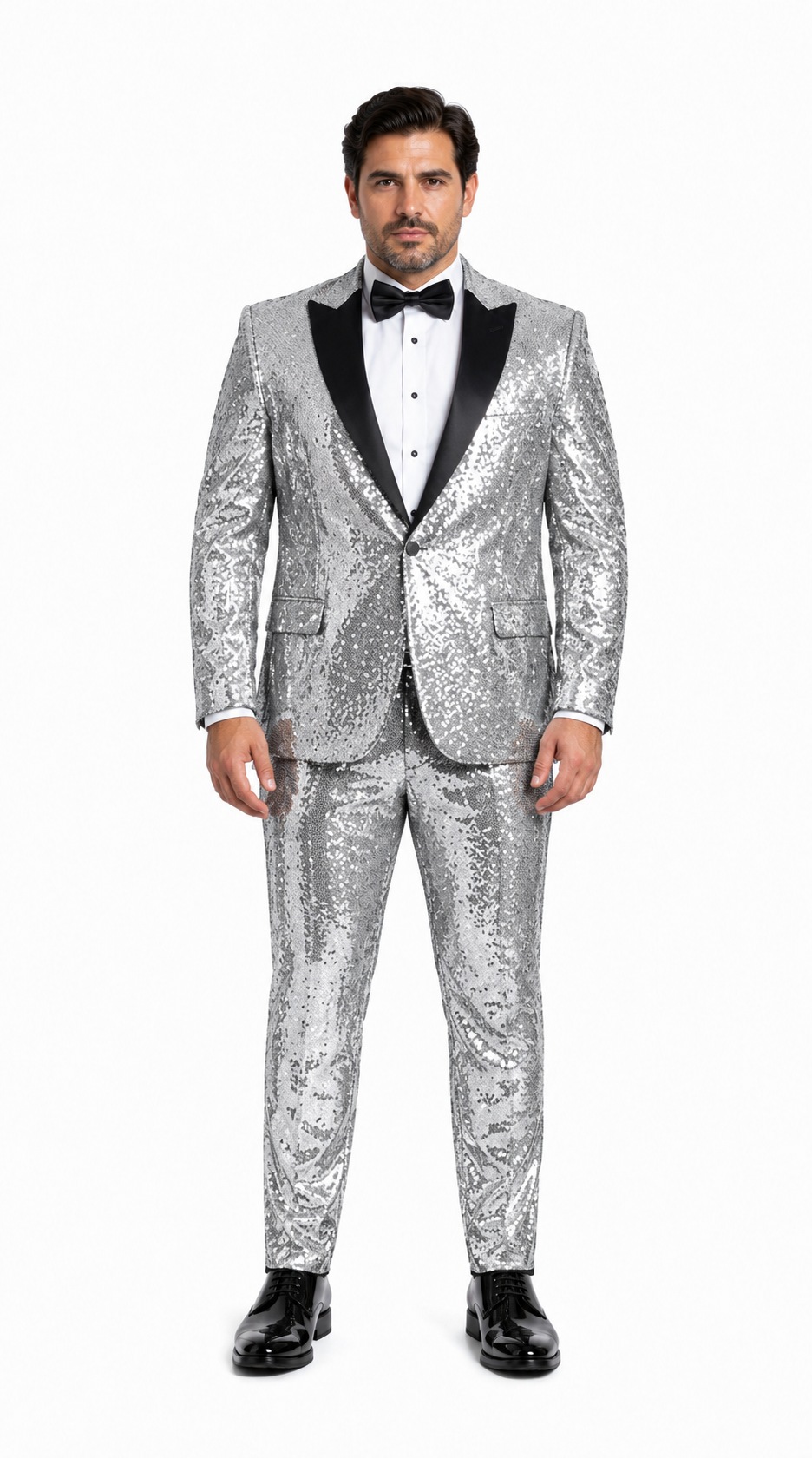 Sequin Suit - Silver Grey Shiny Suit Perfect for Stage or Prom Fancy Pattern Glitter Fabric