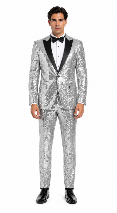 Sequin Suit - Silver Grey Shiny Suit Perfect for Stage or Prom Fancy Pattern Glitter Fabric