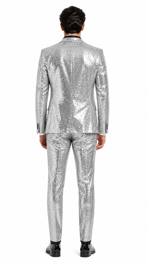 Sequin Suit - Silver Grey Shiny Suit Perfect for Stage or Prom Fancy Pattern Glitter Fabric