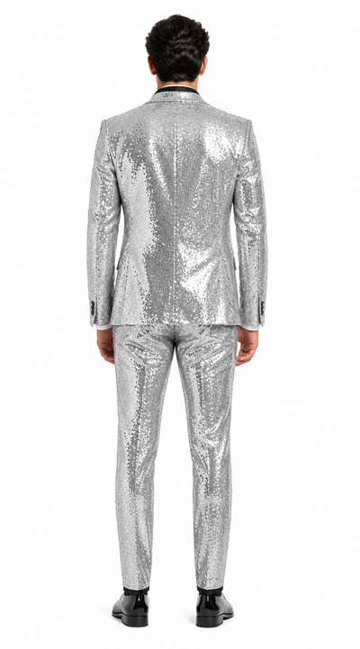 Sequin Suit - Silver Grey Shiny Suit Perfect for Stage or Prom Fancy Pattern Glitter Fabric