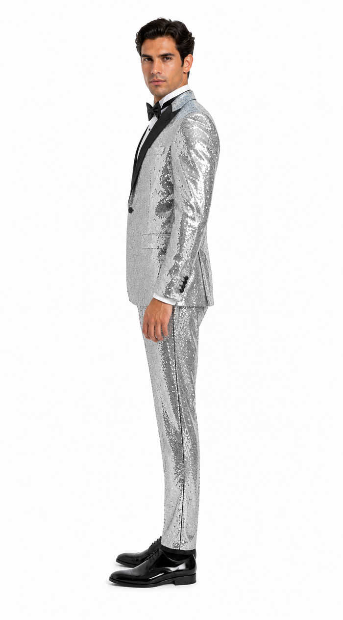 Sequin Suit - Silver Grey Shiny Suit Perfect for Stage or Prom Fancy Pattern Glitter Fabric