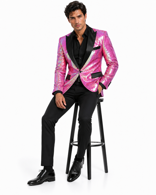Sequin Tuxedo - Mens Blazer - Pink Dinner Jacket - Shiny Tuxedo Jacket