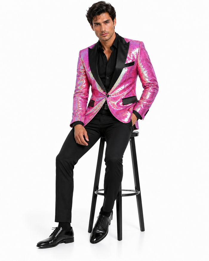 Sequin Tuxedo - Mens Blazer - Pink Dinner Jacket - Shiny Tuxedo Jacket