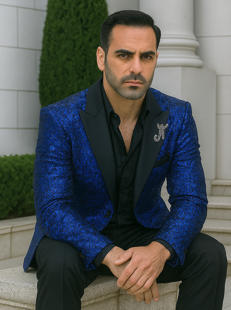 Sequin Tuxedo - Mens Blazer - Royal Dinner Jacket - Shiny Tuxedo Jacket - 52 Long