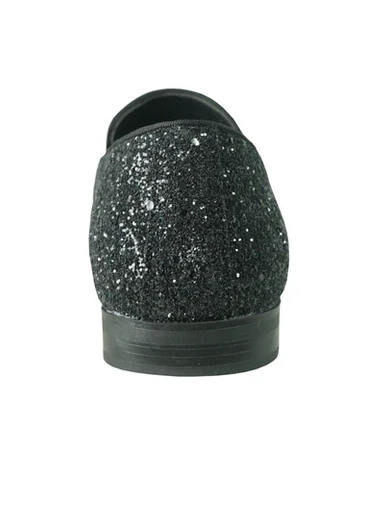 "Black Sequin Prom 2026 Tuxedo Loafers - Modern Men's Glitter Buckle Shoes"