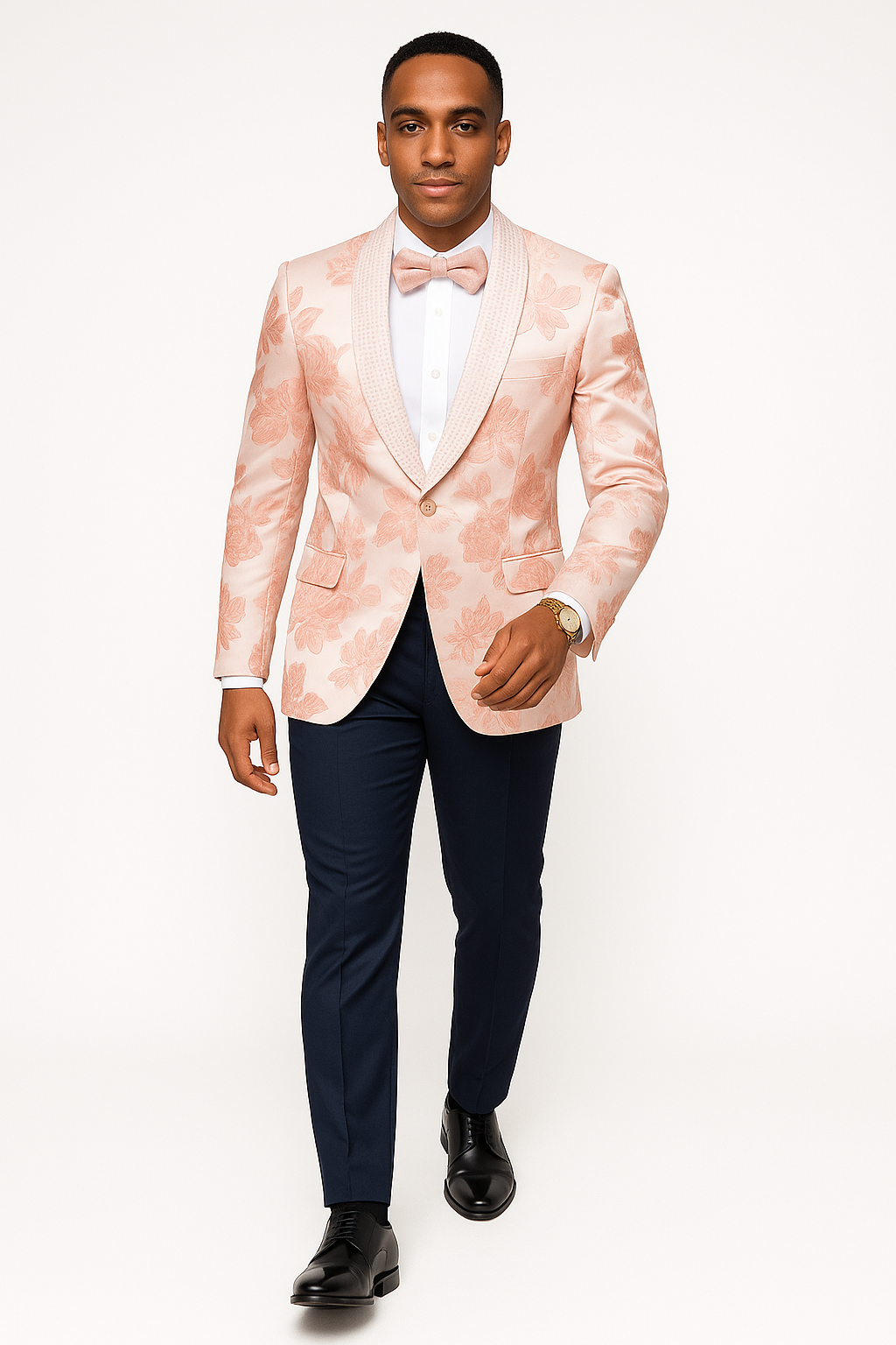 Mens Paisley Jeweled Shawl Prom 2026 Tuxedo in Blush Pink