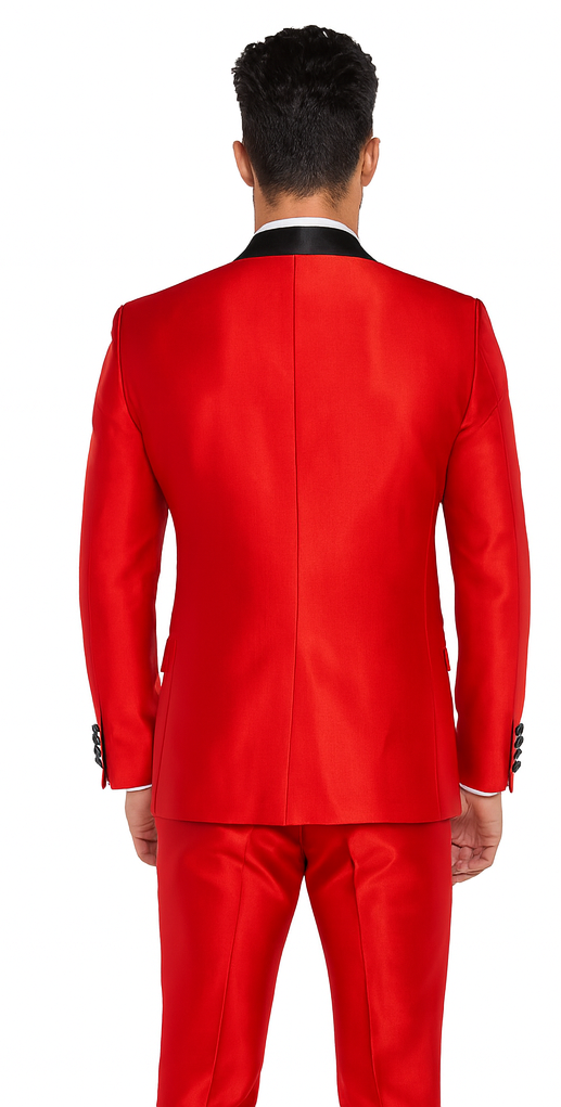 Shiny Red Tuxedo Shawl Collar Jacket & Pants Suit Prom 2026 Or Wedding Or Groom Tuxedo - 38 Short Jacket+32 Waist Adjustable 28to34)(Height: 5’4”to5’7”)(Neck 15-16.5)S-M)