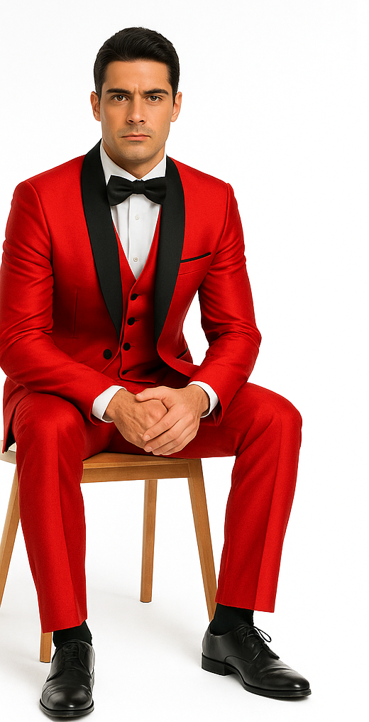 Shiny Red Tuxedo Shawl Collar Jacket & Pants Suit Prom 2026 Or Wedding Or Groom Tuxedo - 38 Short Jacket+32 Waist Adjustable 28to34)(Height: 5’4”to5’7”)(Neck 15-16.5)S-M)