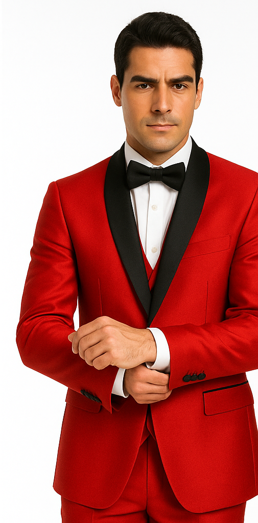 Shiny Red Tuxedo Shawl Collar Jacket & Pants Suit Prom 2026 Or Wedding Or Groom Tuxedo - 38 Short Jacket+32 Waist Adjustable 28to34)(Height: 5’4”to5’7”)(Neck 15-16.5)S-M)