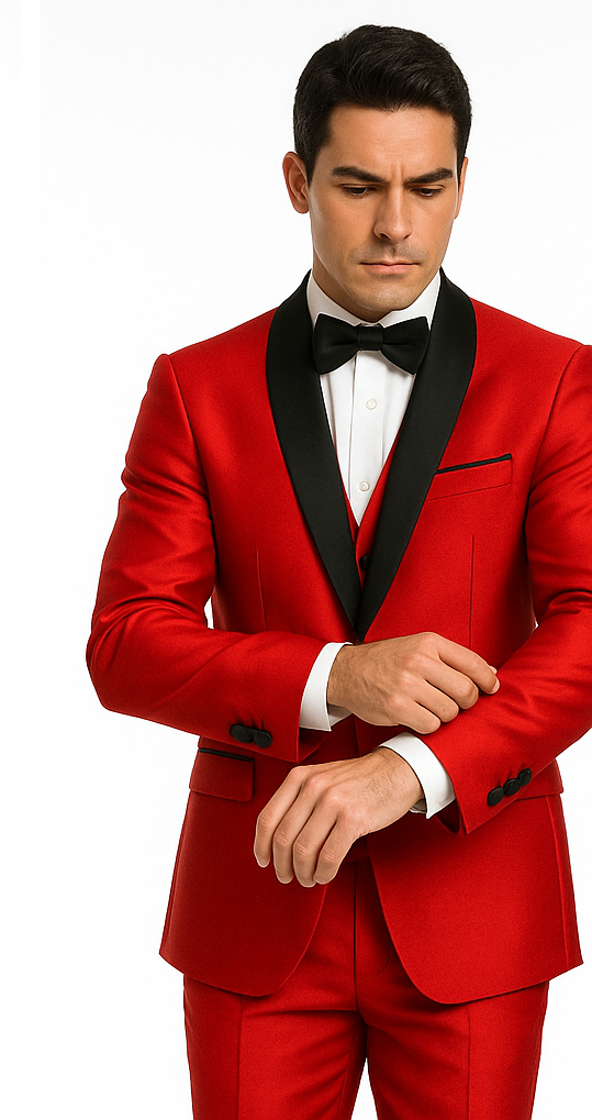 Shiny Red Tuxedo Shawl Collar Jacket & Pants Suit Prom 2026 Or Wedding Or Groom Tuxedo - 38 Short Jacket+32 Waist Adjustable 28to34)(Height: 5’4”to5’7”)(Neck 15-16.5)S-M)