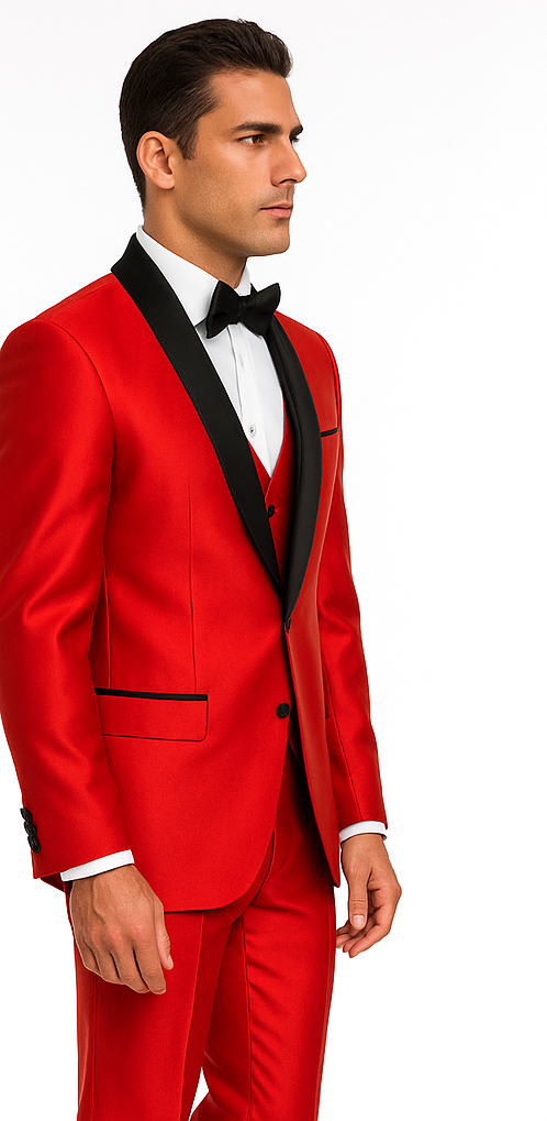 Shiny Red Tuxedo Shawl Collar Jacket & Pants Suit Prom 2026 Or Wedding Or Groom Tuxedo - 38 Short Jacket+32 Waist Adjustable 28to34)(Height: 5’4”to5’7”)(Neck 15-16.5)S-M)