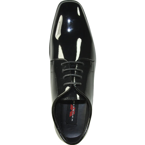 Bravo Mens Shiny Patent Plain Toe Tuxedo Dress Shoe in Black