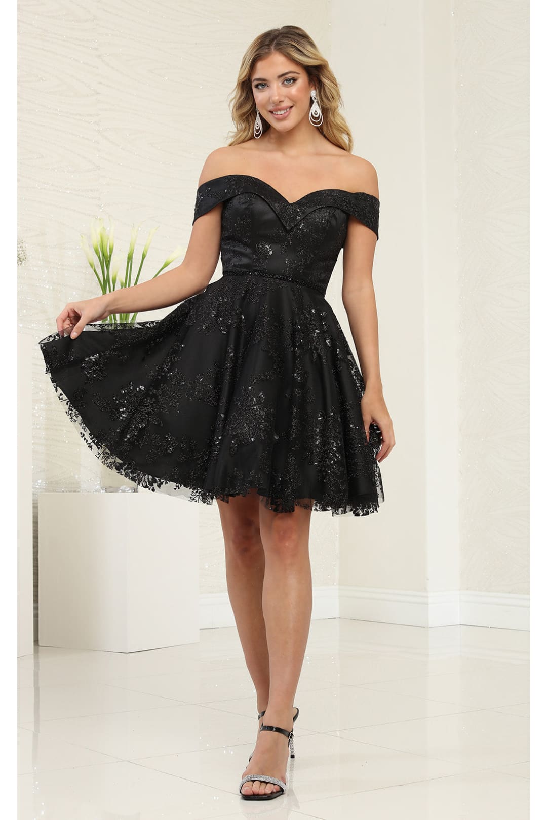 Quince Dama Dresses - Short Quinceanera Dresses in Color Black - 2