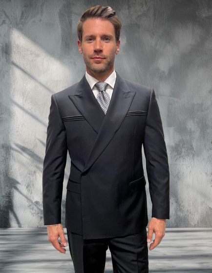 Statement Men's 2 Piece Modern Fit Double Breasted Suit - Sleek Finish - 54R