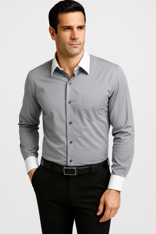 Classic Stylish Fashionable -White Collar Two Toned Contrast white collars Multi-color Men's Dress Shirt