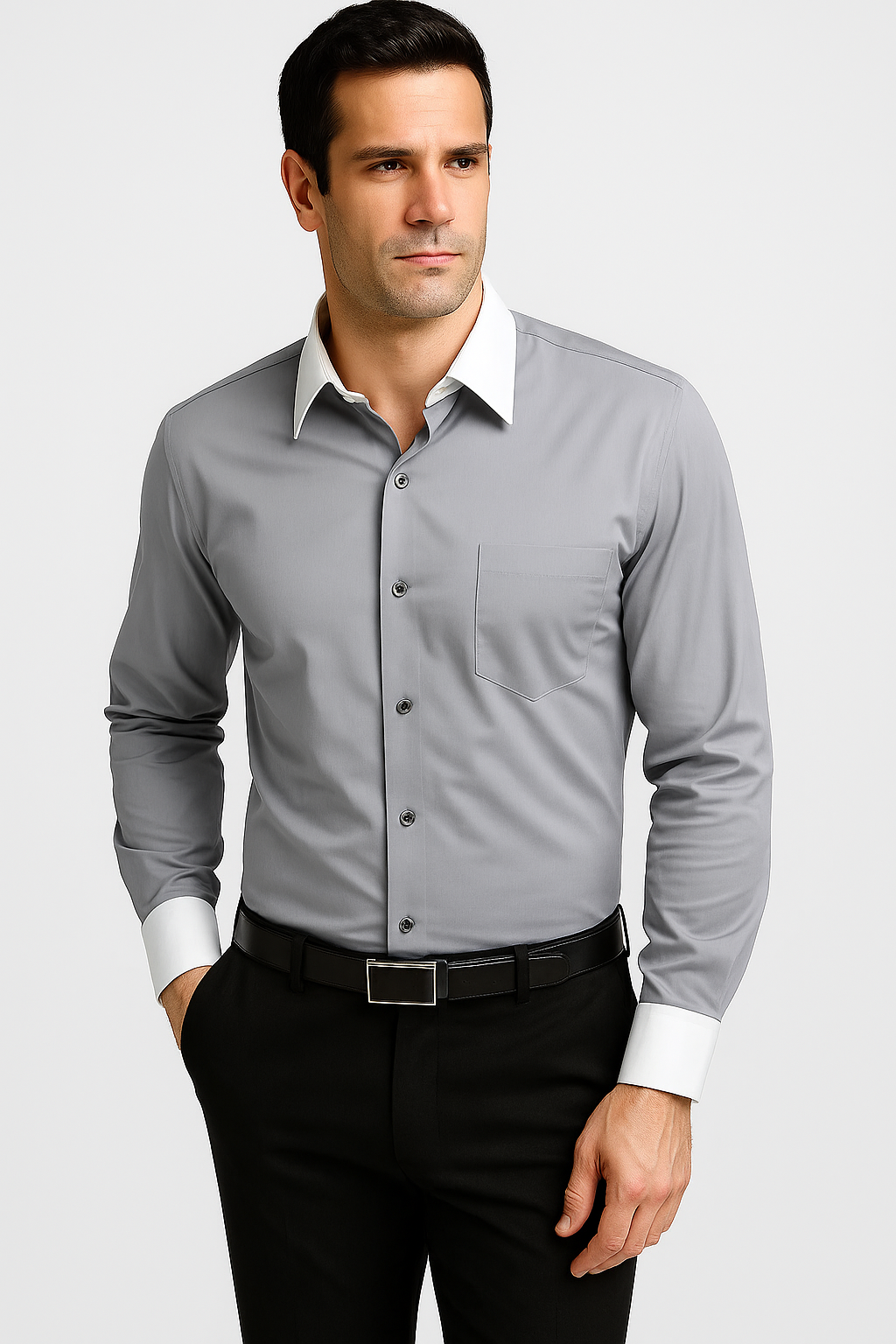 Classic Stylish Fashionable -White Collar Two Toned Contrast white collars Multi-color Men's Dress Shirt