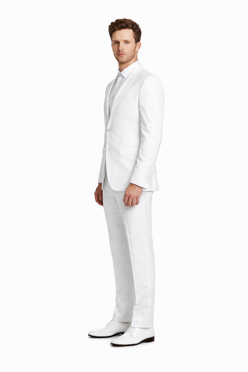 SKU#JA61389 Seersucker Suit - Summer Suit - Cotton Suit - White-New Designer Collection