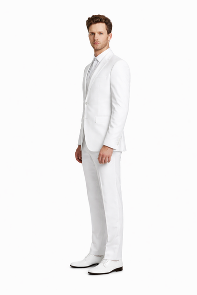 SKU#JA61389 Seersucker Suit - Summer Suit - Cotton Suit - White-New Designer Collection