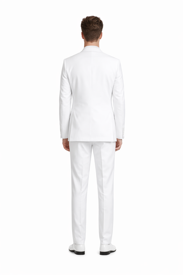 SKU#JA61389 Seersucker Suit - Summer Suit - Cotton Suit - White-New Designer Collection