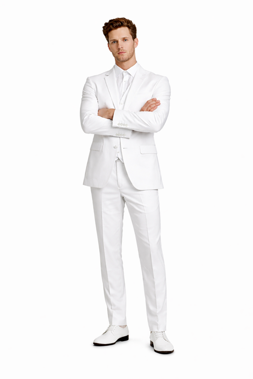 SKU#JA61389 Seersucker Suit - Summer Suit - Cotton Suit - White-New Designer Collection