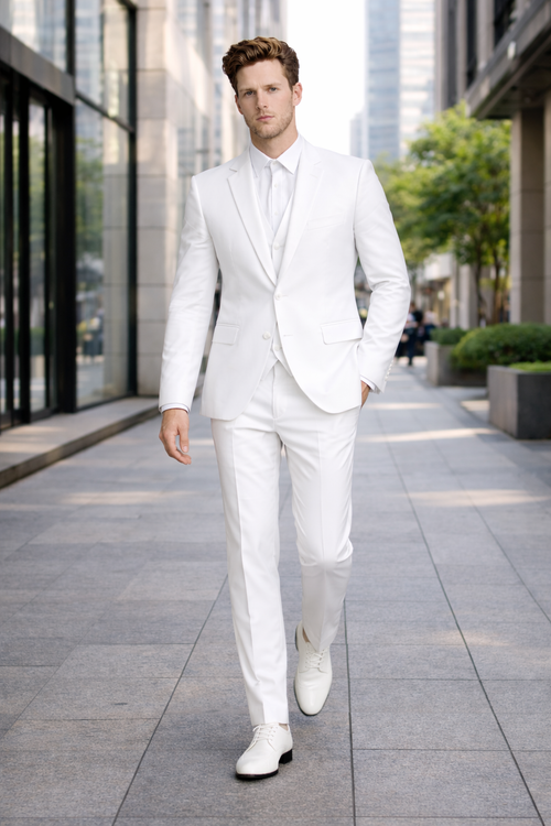 SKU#JA61389 Seersucker Suit - Summer Suit - Cotton Suit - White-New Designer Collection