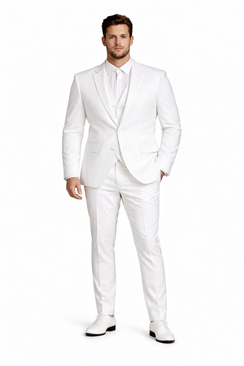 SKU#JA61389 Seersucker Suit - Summer Suit - Cotton Suit - White-New Designer Collection