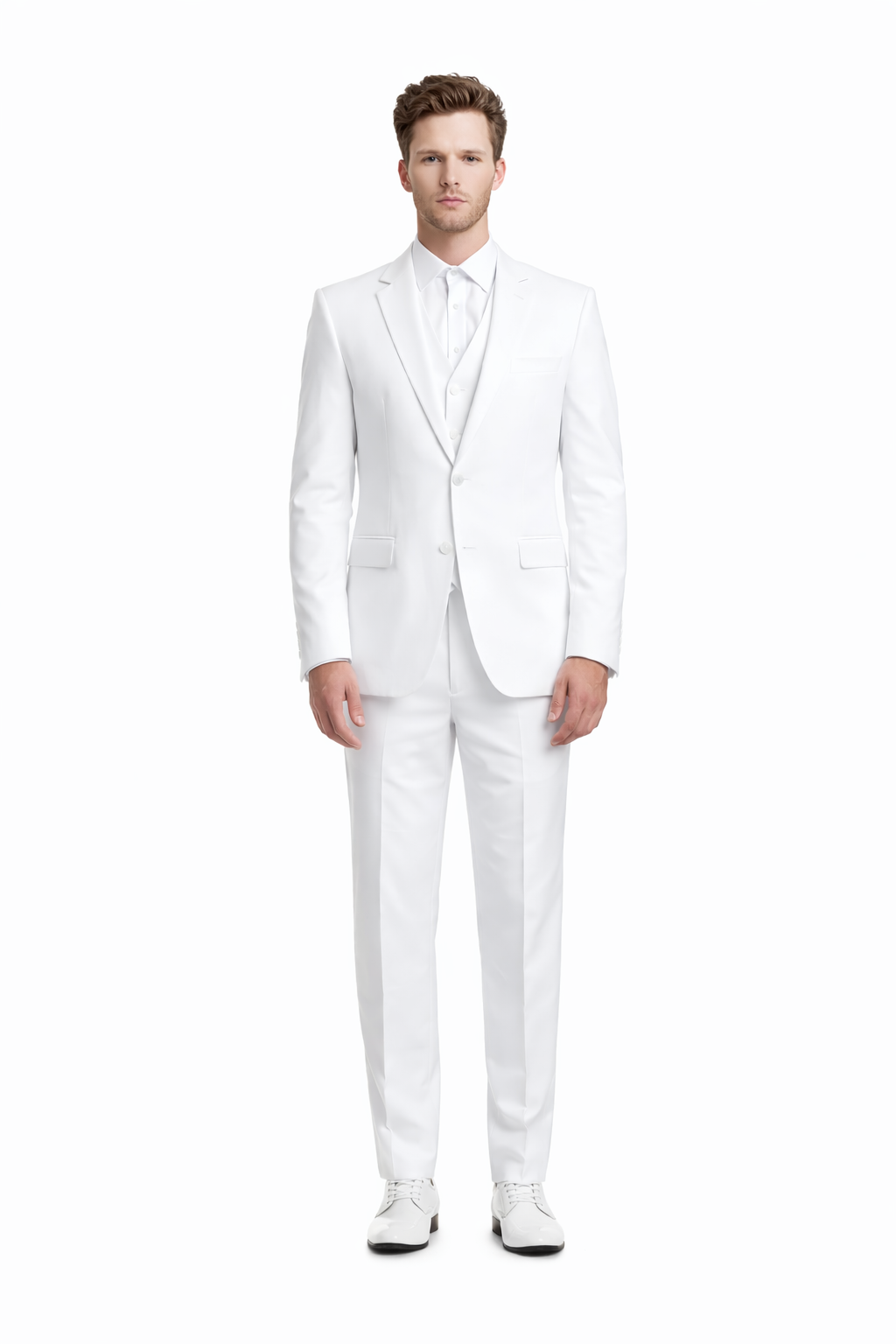 SKU#JA61389 Seersucker Suit - Summer Suit - Cotton Suit - White-New Designer Collection - 38 Short Jacket+32 Waist Adjustable 28to34)(Height: 5 4 to5 7 )(Neck  15-16.5)S-M)