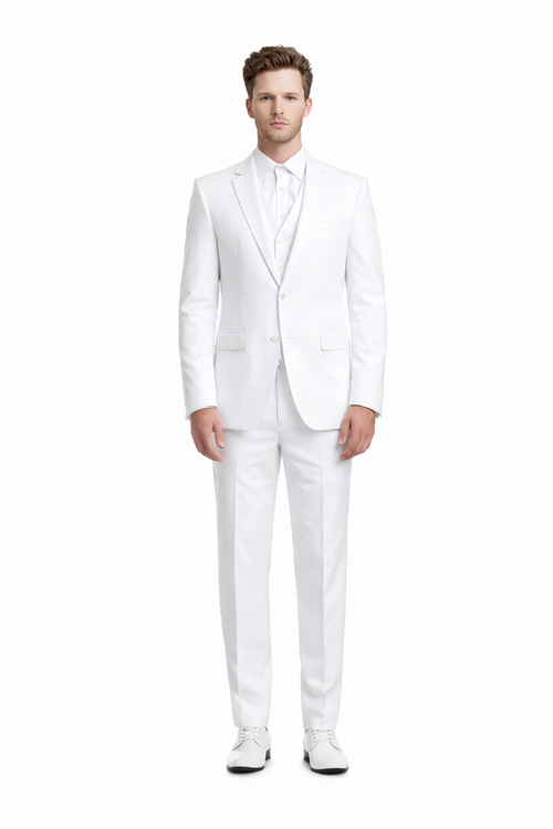 SKU#JA61389 Seersucker Suit - Summer Suit - Cotton Suit - White-New Designer Collection