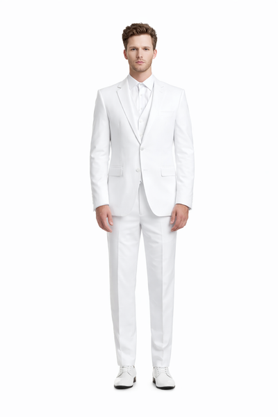 SKU#JA61389 Seersucker Suit - Summer Suit - Cotton Suit - White-New Designer Collection