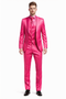 SKU#JA61711 Mens Shiny Blazer - Hot Pink Sateen Vested Suit-New Designer Collection