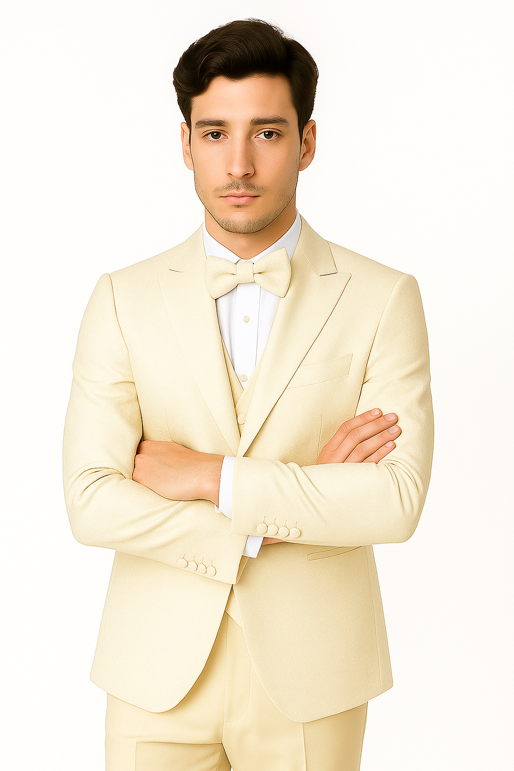 SKU#JA61572 Cream Suit - Ivory Tuxedo - Off White Paisley Suit - Floral Tuxedo - Wedding Tuxedo - 38 Short Jacket+32 Waist Adjustable 28to34)(Height: 5’4”to5’7”)(Neck 15-16.5)S-M)