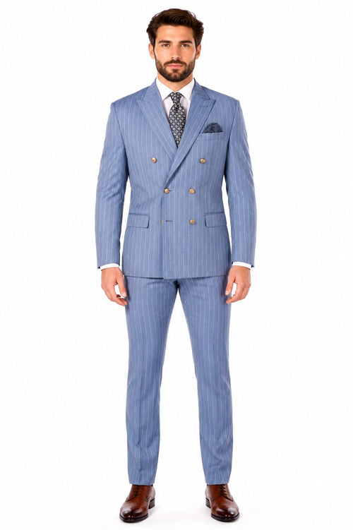 Sky Blue Stripe - Double Breasted Pinstripe Suit-New Designer Collection
