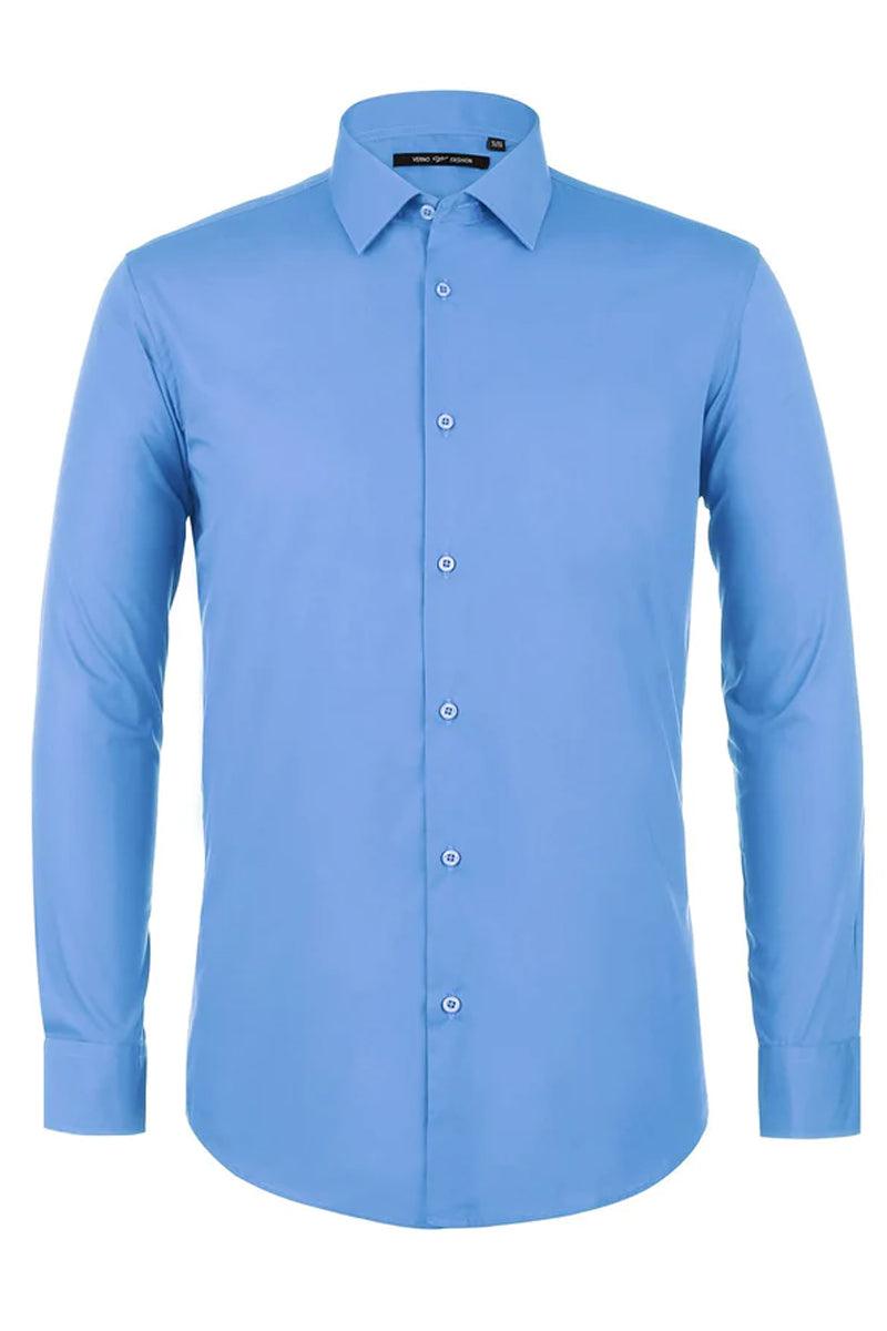 "Elegant Prom and Wedding Attire: Verno's Slim Fit Light Blue Dress Shirt with Spread Collar" Light Blue Prom Dress - Light Blue